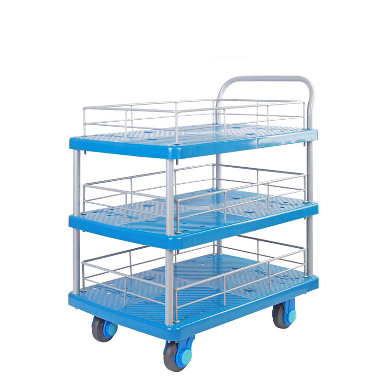 Triple-Layer Plastic Hand Trolley With Guardrail