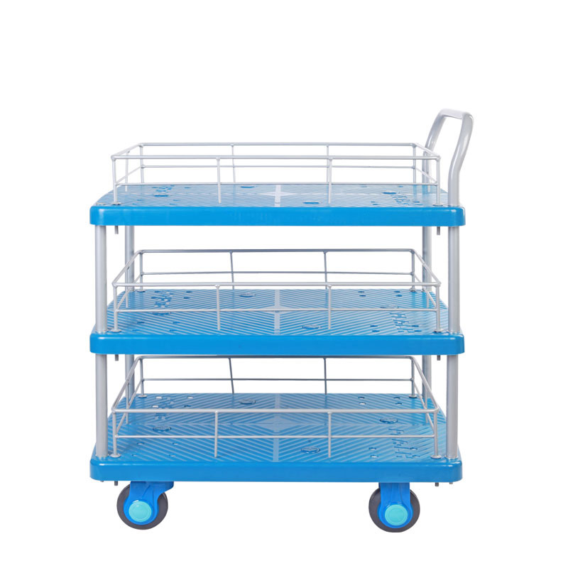 Triple-Layer Plastic Hand Trolley With Guardrail