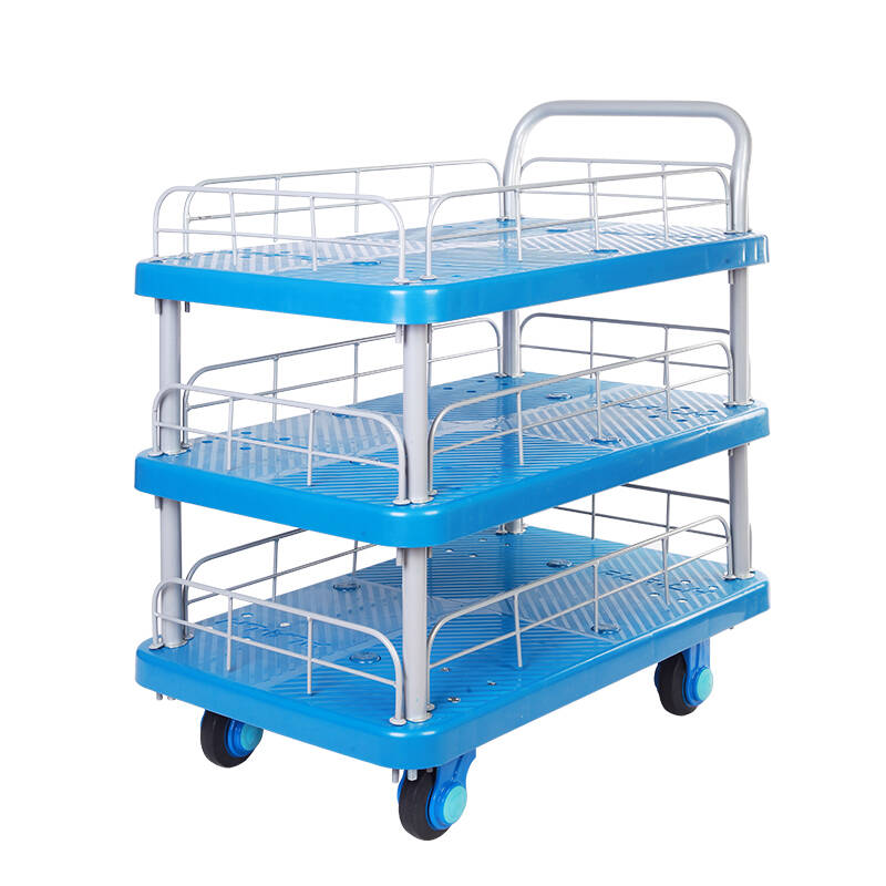 Triple-Layer Plastic Hand Trolley With Guardrail