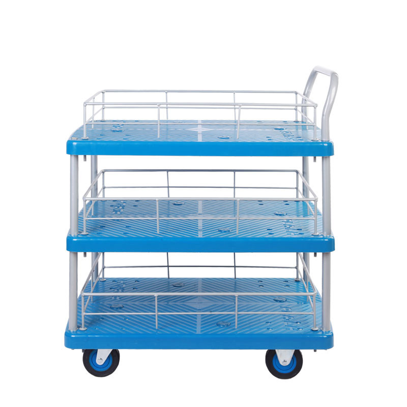 Triple-Layer Plastic Hand Trolley With Guardrail