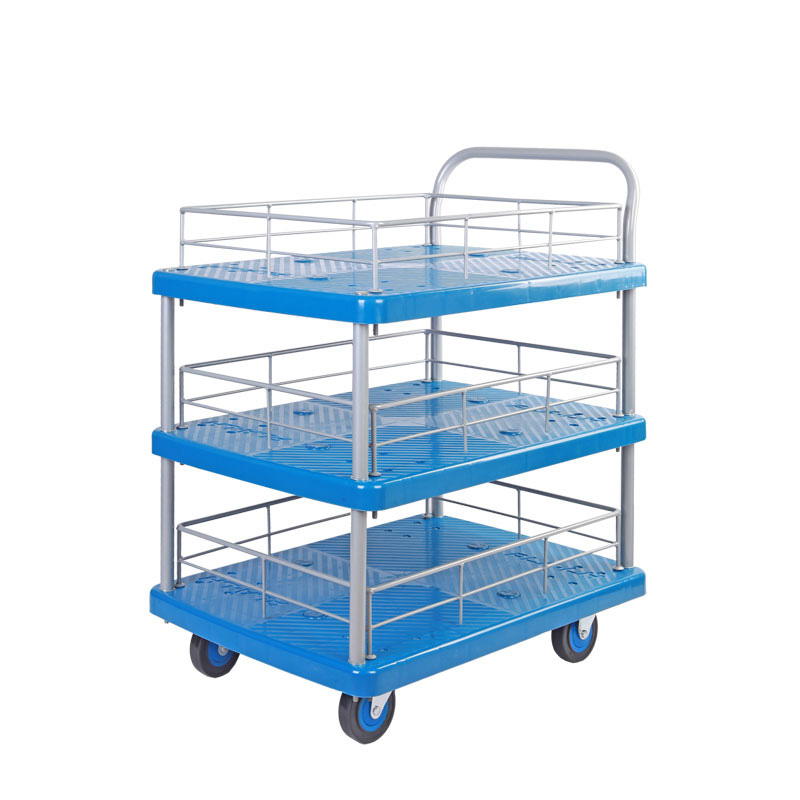 Triple-Layer Plastic Hand Trolley With Guardrail