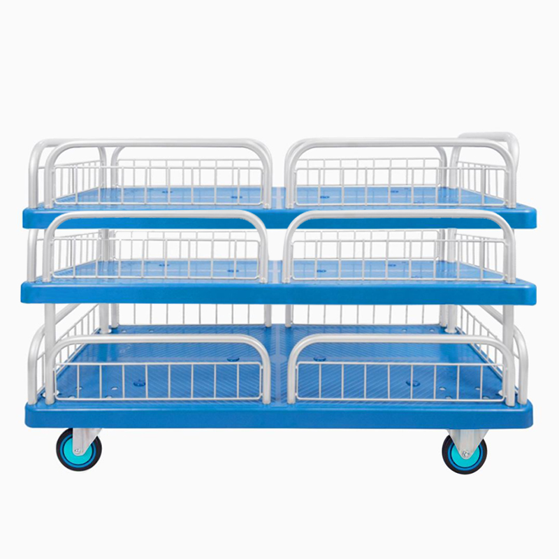 Triple-Layer Plastic Hand Trolley With Guardrail