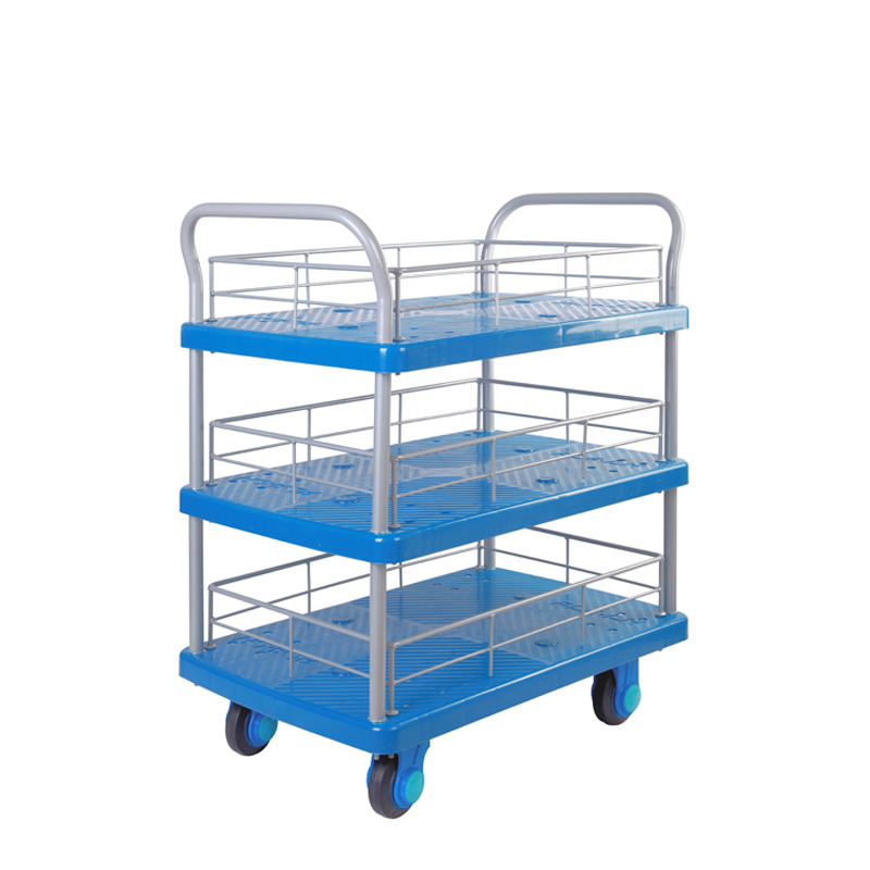 Triple-Layer Plastic Hand Trolley With Guardrail