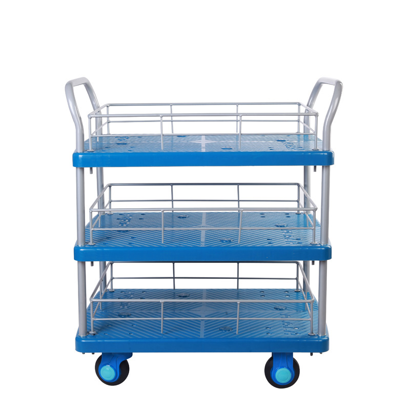 Triple-Layer Plastic Hand Trolley With Guardrail