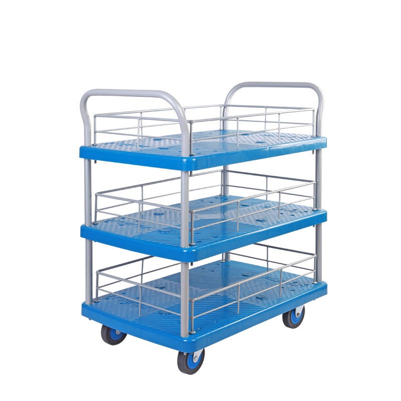 Triple-Layer Plastic Hand Trolley With Guardrail