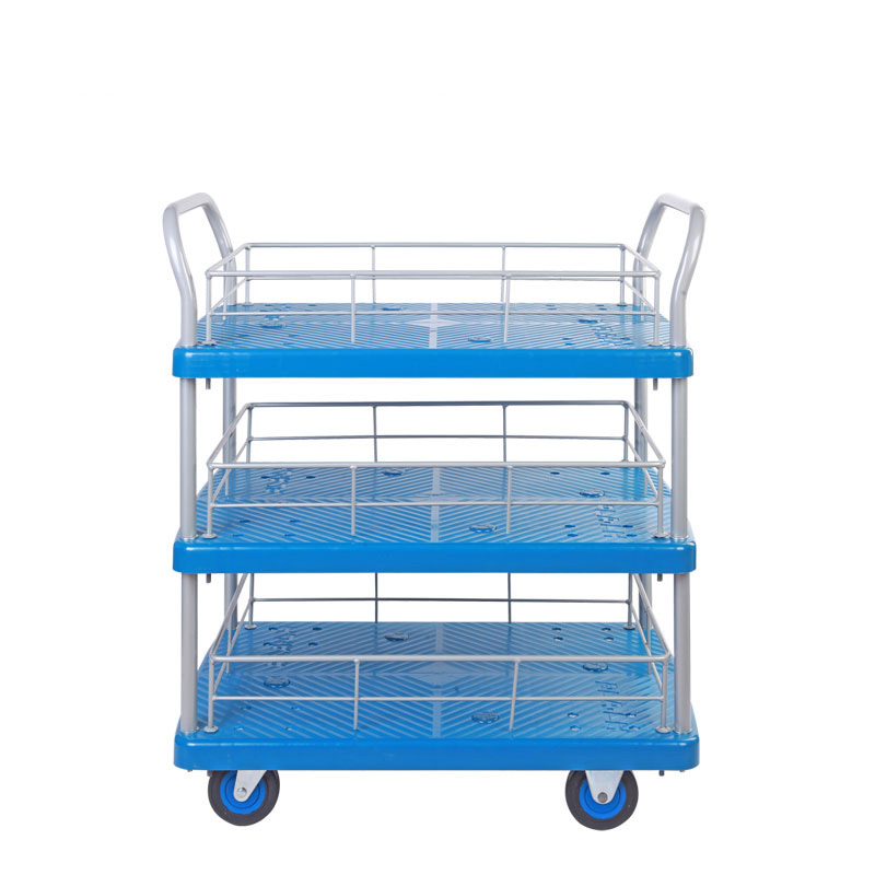 Triple-Layer Plastic Hand Trolley With Guardrail