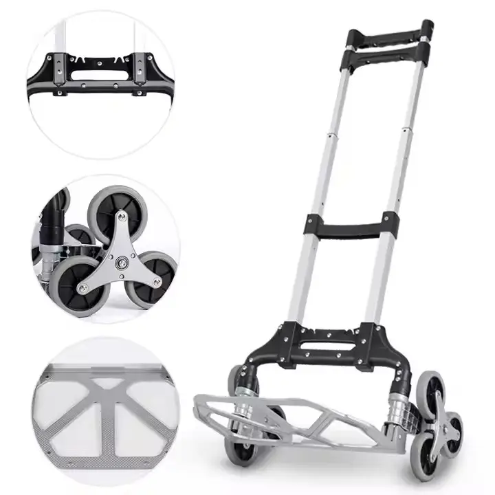  Uni-Silent Portable Aluminum Folding Climbing Hand Truck 6 Wheel Climbing Stairs Rolling Foldable Hand Trolley Cart FHT80-6S