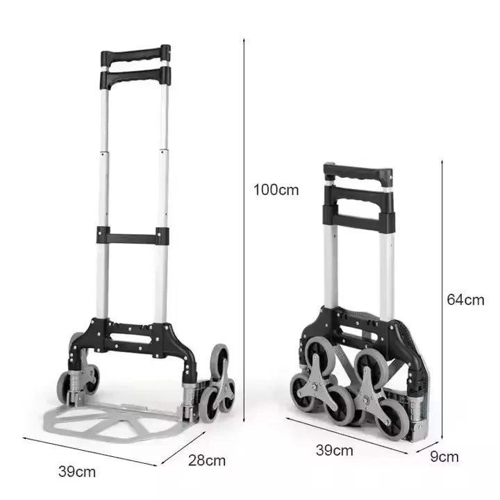  Uni-Silent Portable Aluminum Folding Climbing Hand Truck 6 Wheel Climbing Stairs Rolling Foldable Hand Trolley Cart FHT80-6S