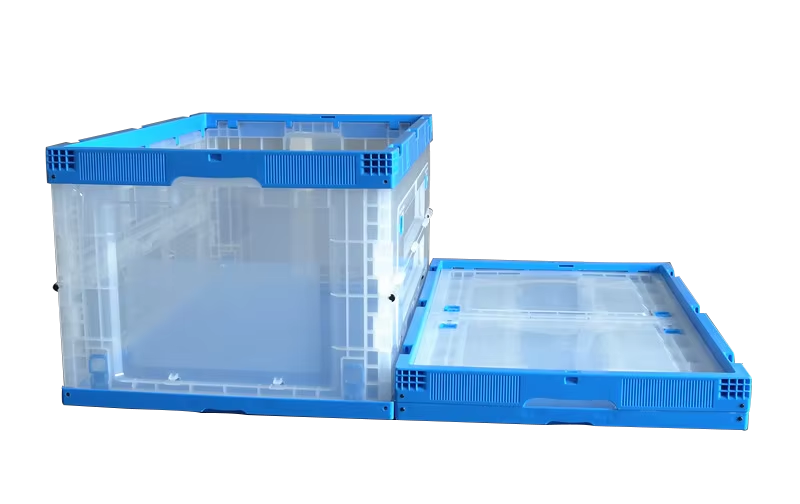 Uni-Silent Transparent Plastic Foldable Turnover Box Storage Crate 